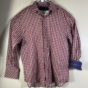 Robert Graham Shirt Mens 3XL Red Lime Green Gingham Check Cotton Twill Flip Cuff